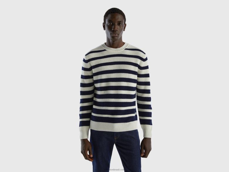 homens camisola às riscas em mistura de lã Benetton R8L4P1119 preto