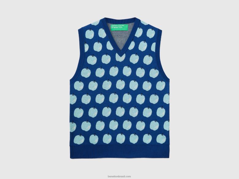 homens colete azul com padrão de maçã Benetton R8L4P4385 azul
