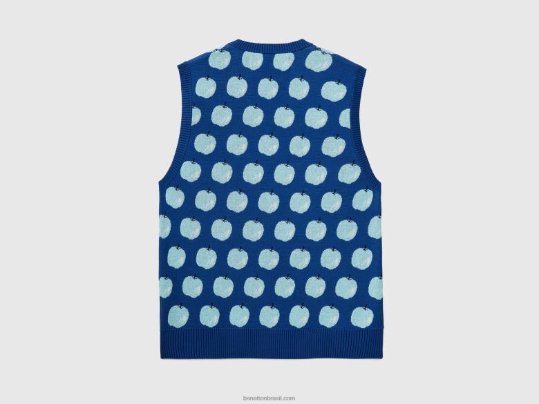 homens colete azul com padrão de maçã Benetton R8L4P4385 azul
