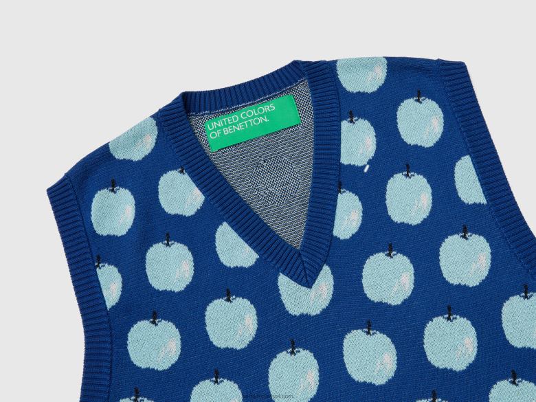 homens colete azul com padrão de maçã Benetton R8L4P4385 azul