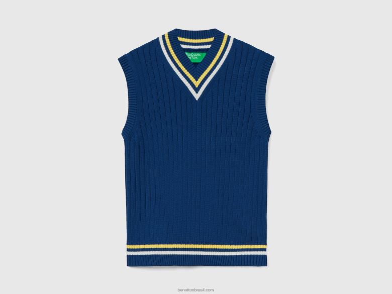 homens colete azul em puro algodão Benetton R8L4P1118 azul