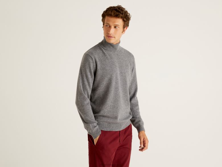 homens gola alta cinza escuro em pura lã merino Benetton R8L4P1176 cinza
