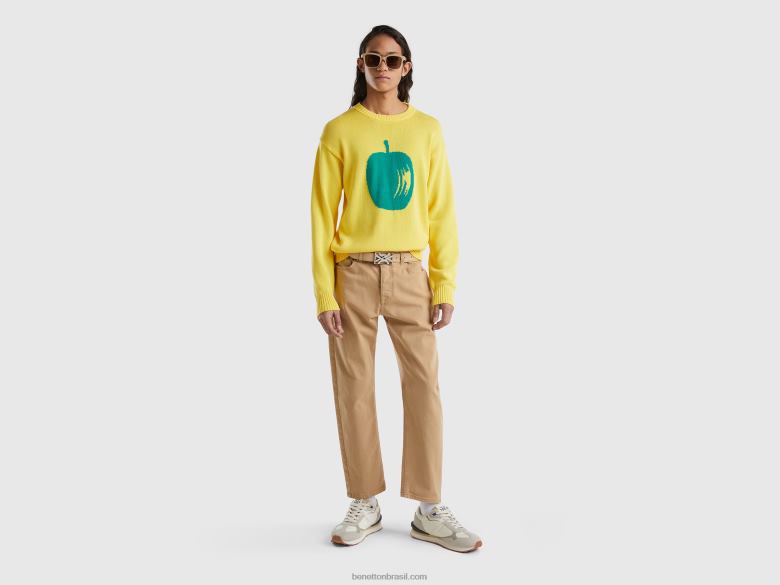 homens suéter amarelo com incrustações de maçã Benetton R8L4P4406 amarelo
