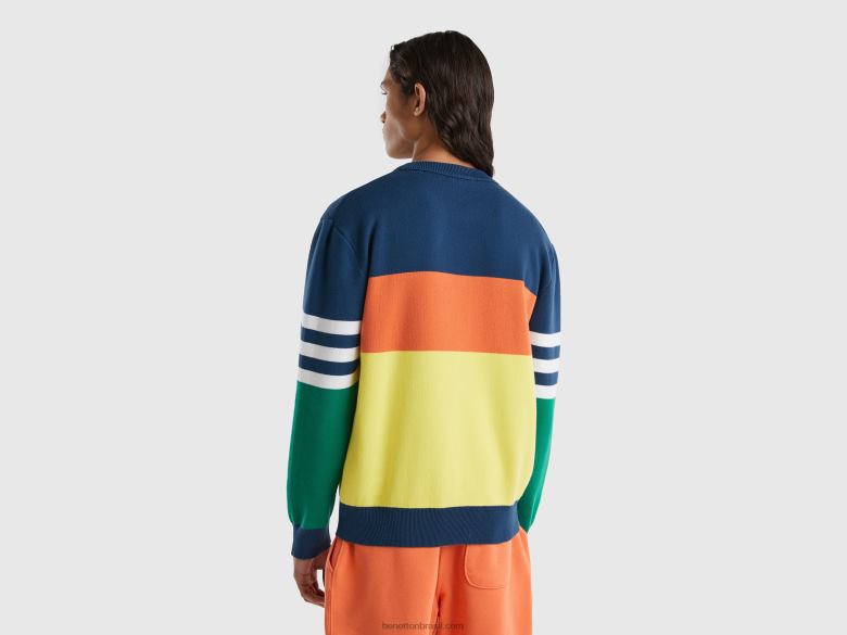 homens suéter color block em mistura de algodão Benetton R8L4P4375 multicolorido