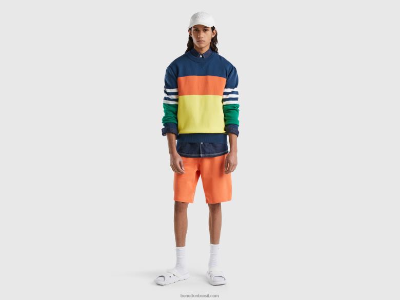 homens suéter color block em mistura de algodão Benetton R8L4P4375 multicolorido