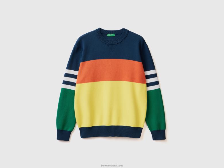 homens suéter color block em mistura de algodão Benetton R8L4P4375 multicolorido