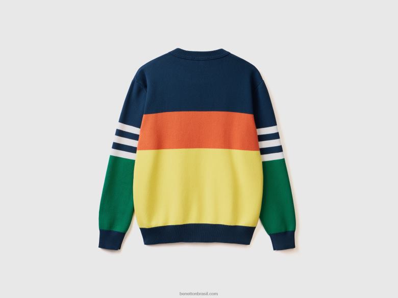 homens suéter color block em mistura de algodão Benetton R8L4P4375 multicolorido