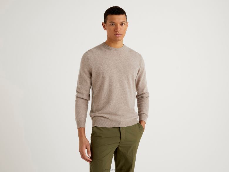 homens suéter de gola redonda cinza pomba em pura lã merino Benetton R8L4P4410 pomba cinza