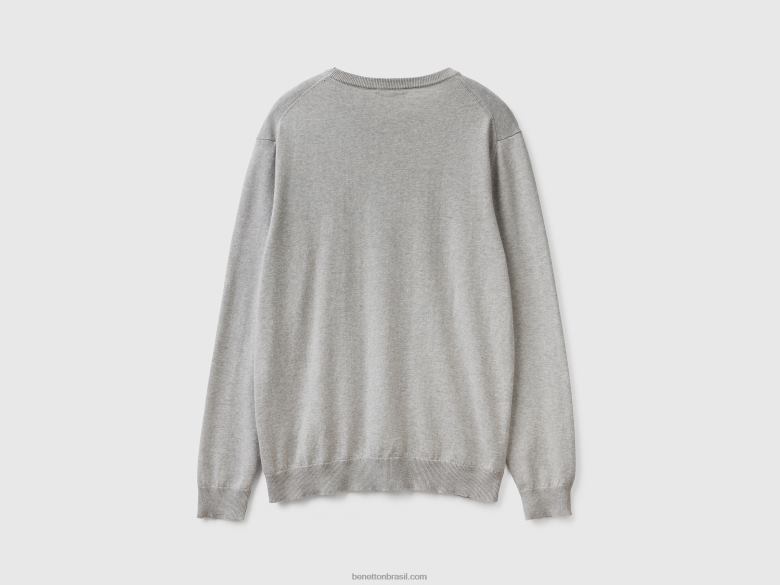 homens suéter gola careca 100% algodão Benetton R8L4P1168 cinza claro