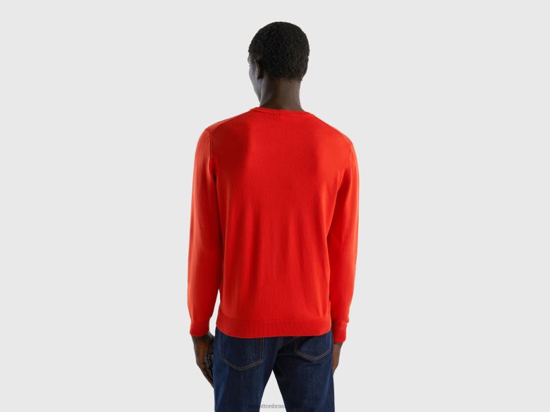 homens suéter gola careca 100% algodão Benetton R8L4P4366 vermelho