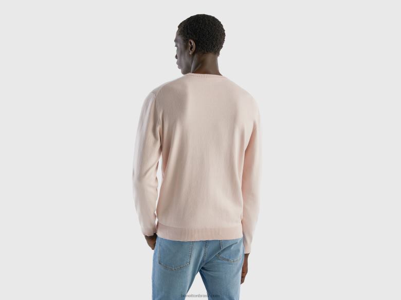 homens suéter gola careca 100% algodão Benetton R8L4P4391 Rosa suave