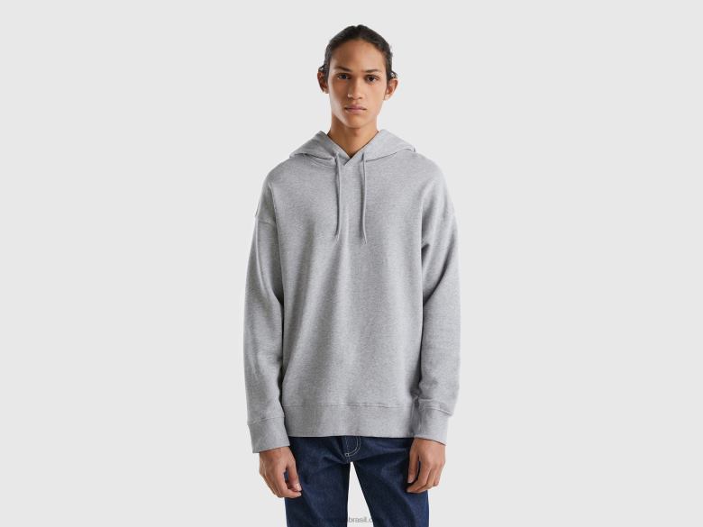 homens moletom 100% algodão Benetton R8L4P4528 cinza claro