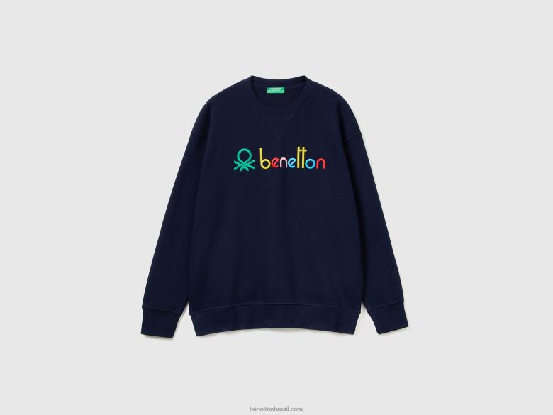 homens moletom 100% algodão com logo Benetton R8L4P1309 azul escuro