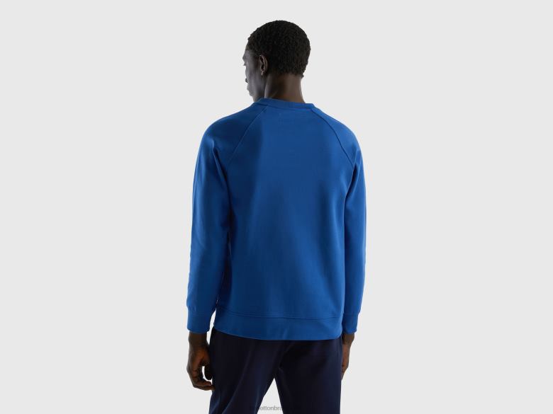 homens moletom com estampa em mescla de algodão Benetton R8L4P1316 azul claro