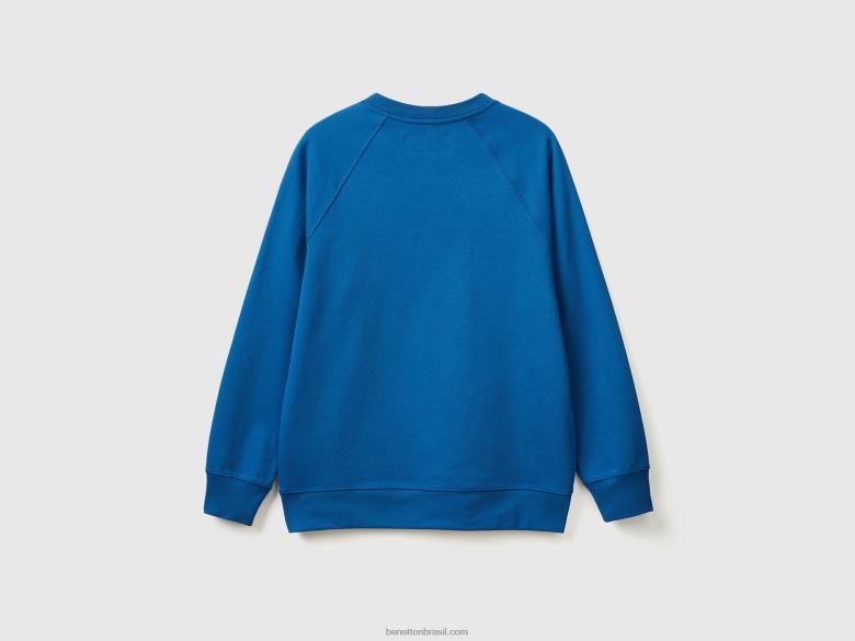 homens moletom com estampa em mescla de algodão Benetton R8L4P1316 azul claro