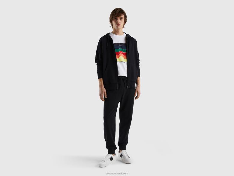 homens moletom com zíper em algodão Benetton R8L4P1331 preto