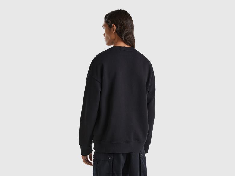 homens moletom moletom 100% algodão Benetton R8L4P1335 preto