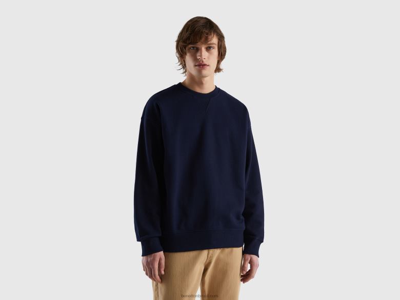homens moletom moletom 100% algodão Benetton R8L4P4530 azul escuro