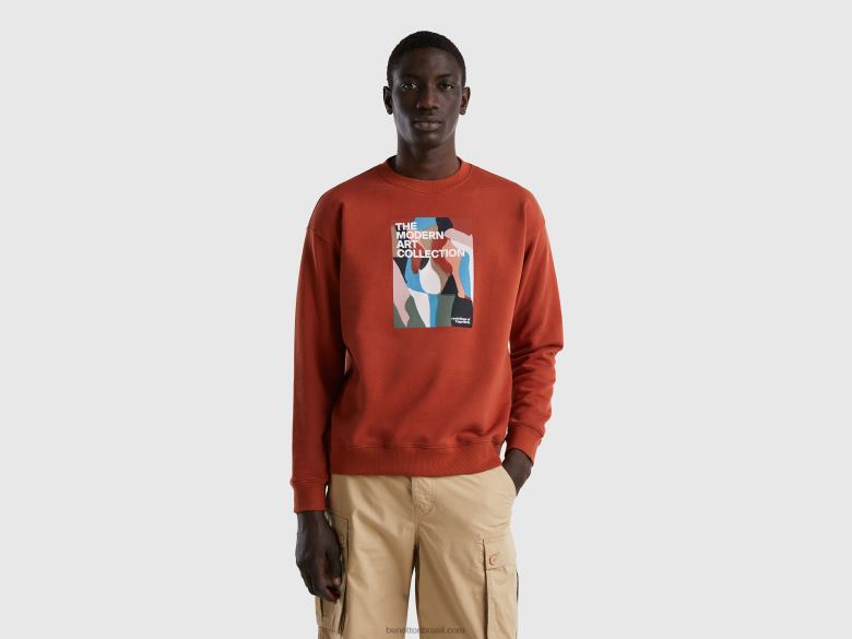 homens moletom quentinho com estampa Benetton R8L4P1334 marrom
