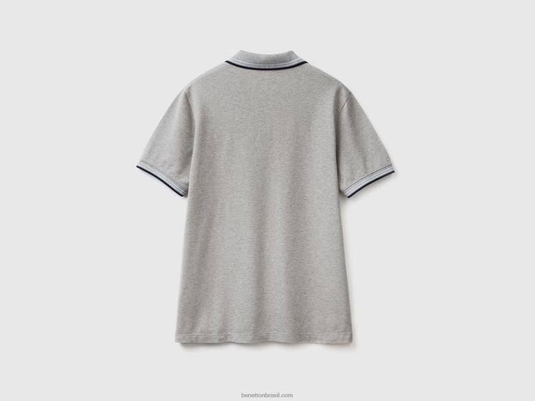 homens pólo de algodão elástico de manga curta Benetton R8L4P4609 cinza claro