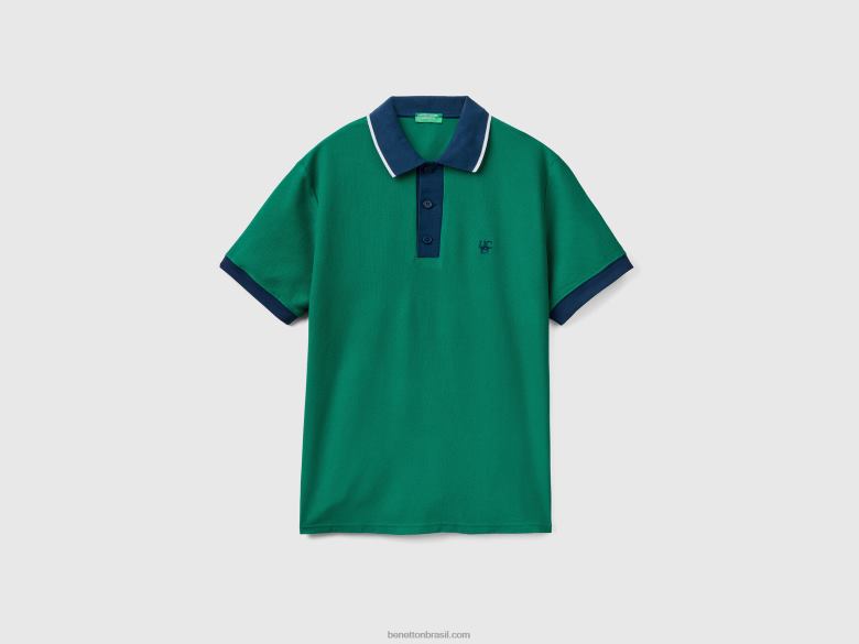 homens polo de manga curta com bainha contrastante Benetton R8L4P1377 verde escuro