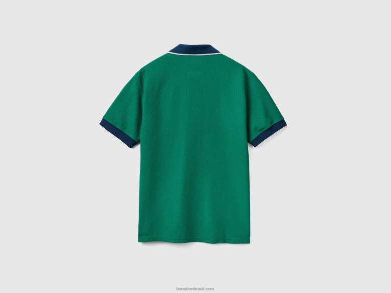 homens polo de manga curta com bainha contrastante Benetton R8L4P1377 verde escuro