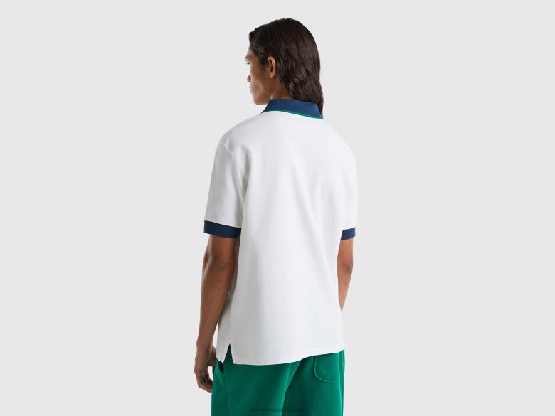 homens polo de manga curta com bainha contrastante Benetton R8L4P1378 branco