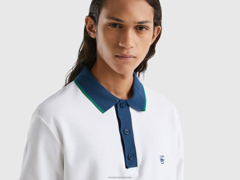 homens polo de manga curta com bainha contrastante Benetton R8L4P1378 branco