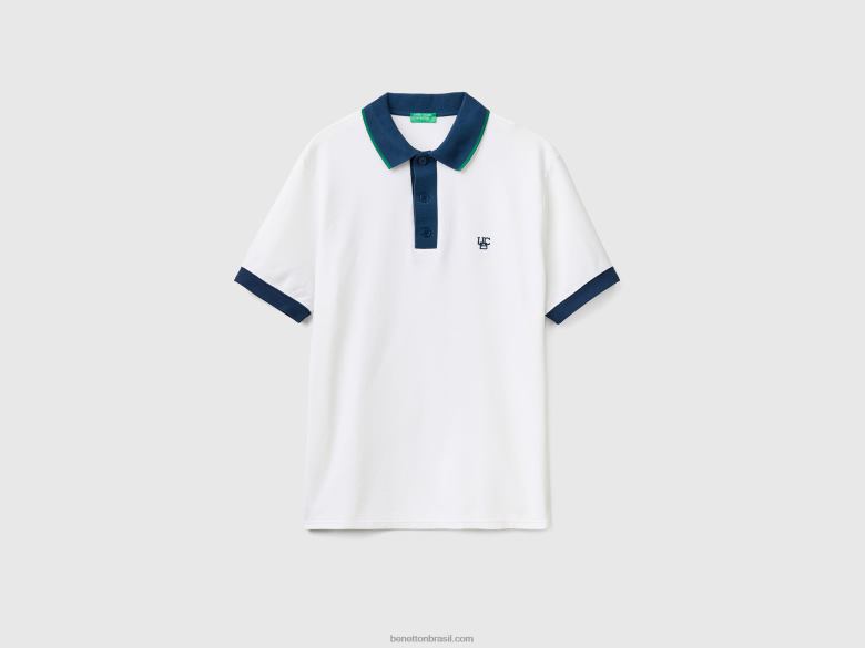 homens polo de manga curta com bainha contrastante Benetton R8L4P1378 branco