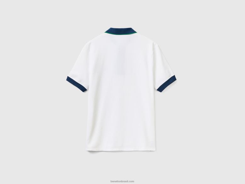 homens polo de manga curta com bainha contrastante Benetton R8L4P1378 branco