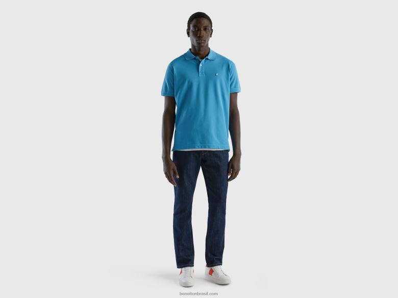homens polo regular fit azul claro Benetton R8L4P1384 turquesa