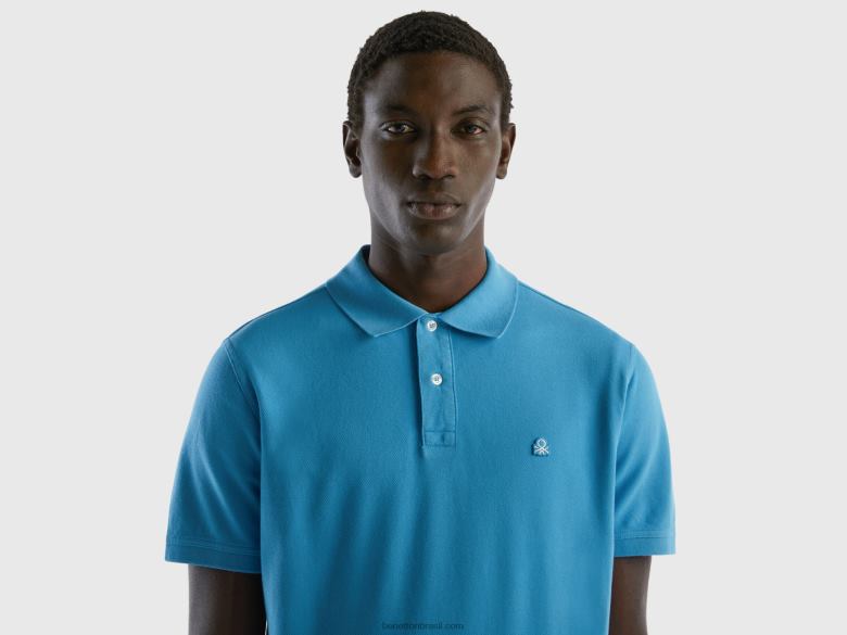 homens polo regular fit azul claro Benetton R8L4P1384 turquesa