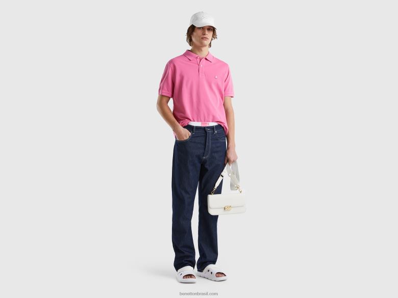 homens polo rosa de ajuste regular Benetton R8L4P1374 rosa