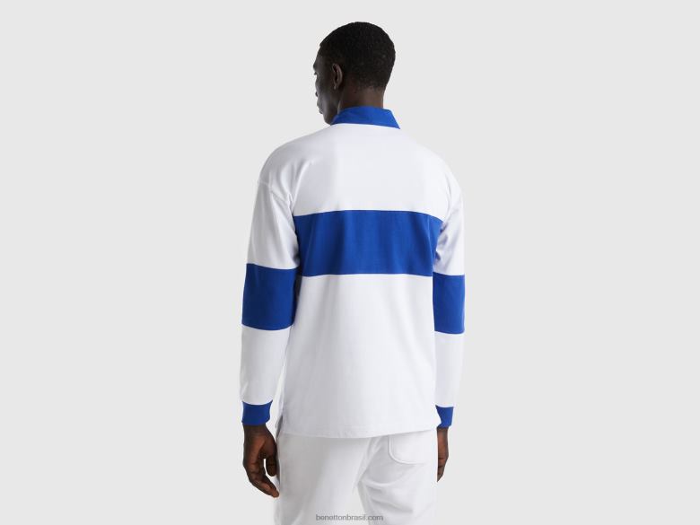 homens polo rugby em algodão orgânico Benetton R8L4P1401 azul claro