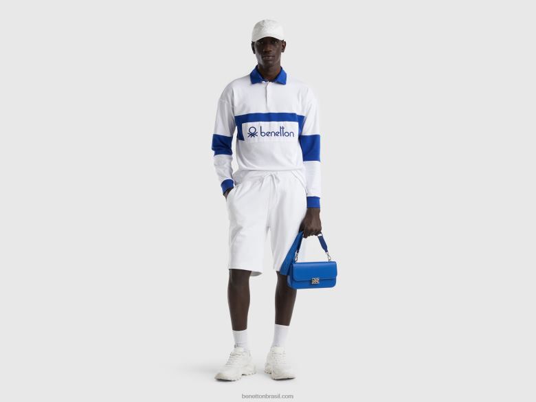 homens polo rugby em algodão orgânico Benetton R8L4P1401 azul claro