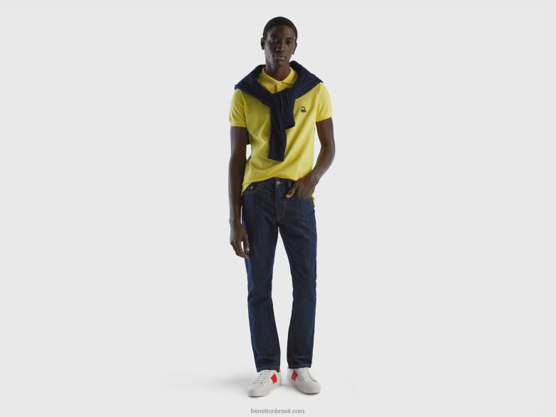 homens polo slim fit amarelo Benetton R8L4P1391 amarelo