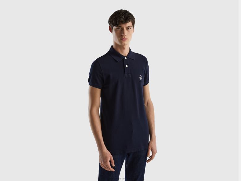 homens polo slim fit azul escuro Benetton R8L4P4605 azul escuro