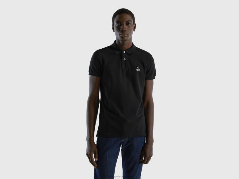 homens polo slim fit preto Benetton R8L4P4606 preto