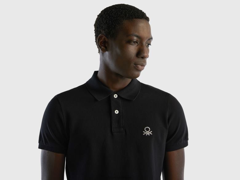 homens polo slim fit preto Benetton R8L4P4606 preto