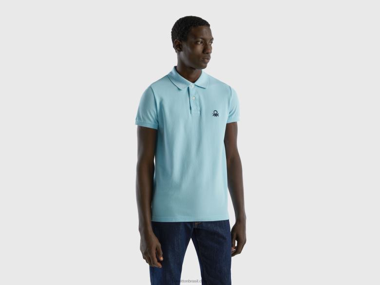 homens polo slim fit turquesa Benetton R8L4P4569 turquesa