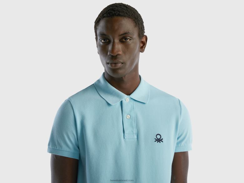 homens polo slim fit turquesa Benetton R8L4P4569 turquesa