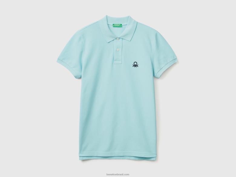 homens polo slim fit turquesa Benetton R8L4P4569 turquesa