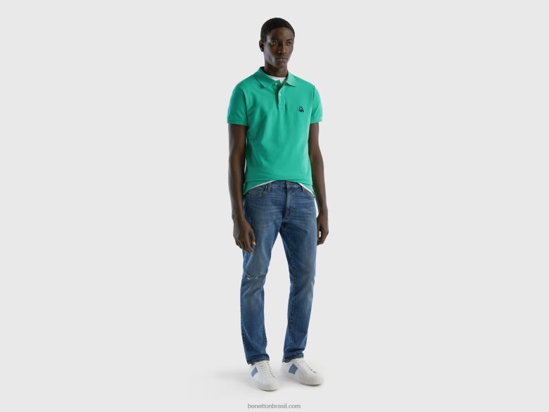 homens polo slim fit verde Benetton R8L4P1376 verde