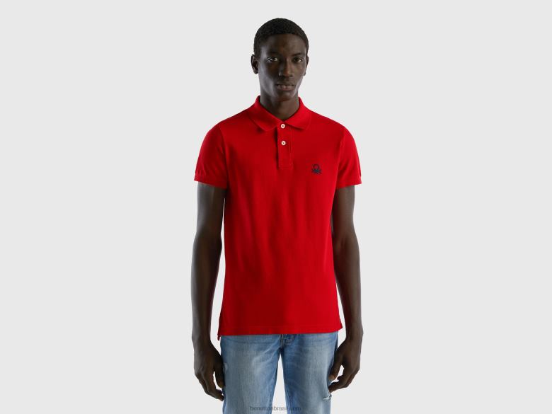homens polo slim fit vermelho Benetton R8L4P4600 vermelho