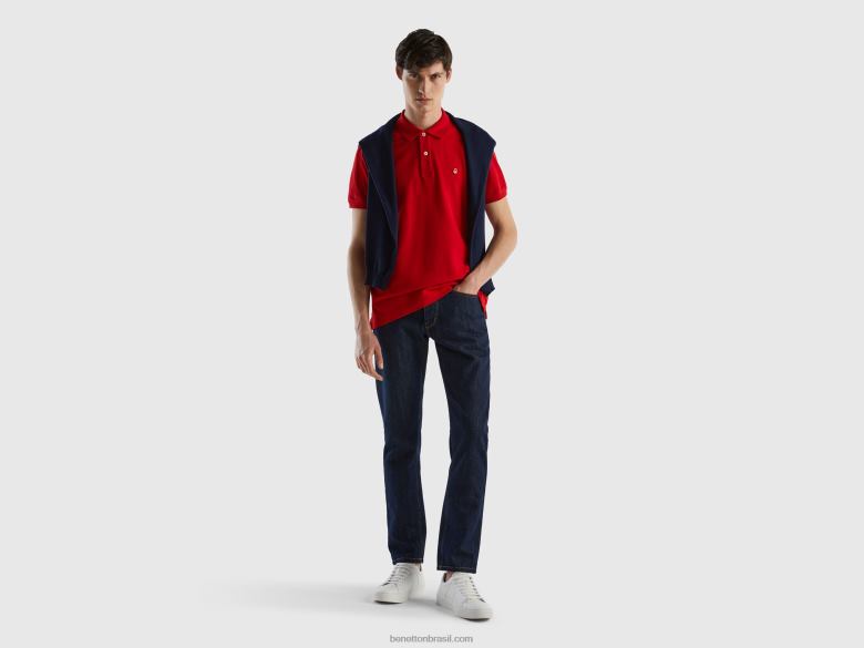 homens polo vermelha de ajuste regular Benetton R8L4P1406 vermelho
