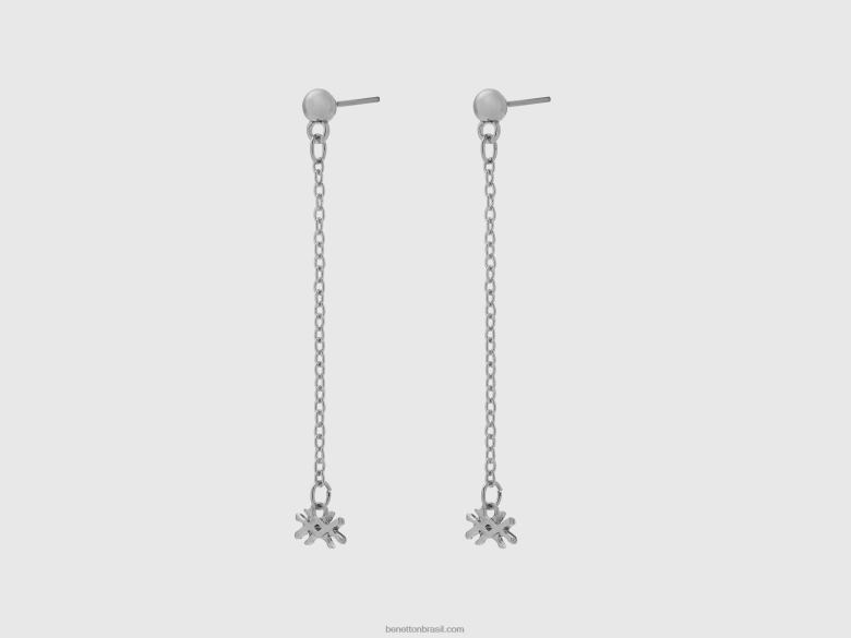 mulheres brincos de pingente de prata com logotipo Benetton R8L4P866 prata