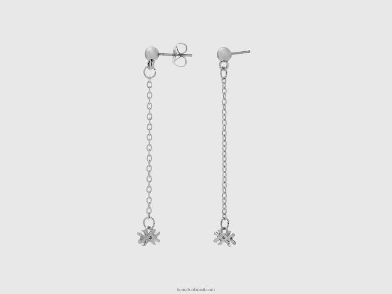 mulheres brincos de pingente de prata com logotipo Benetton R8L4P866 prata