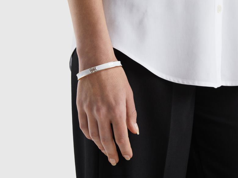 mulheres pulseira branca com logo Benetton R8L4P723 branco