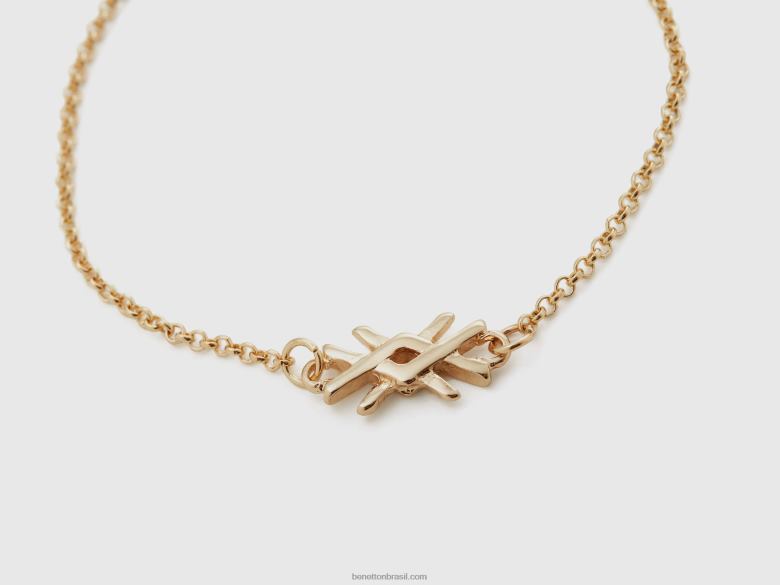 mulheres pulseira de ouro com charme e logotipo Benetton R8L4P710 ouro