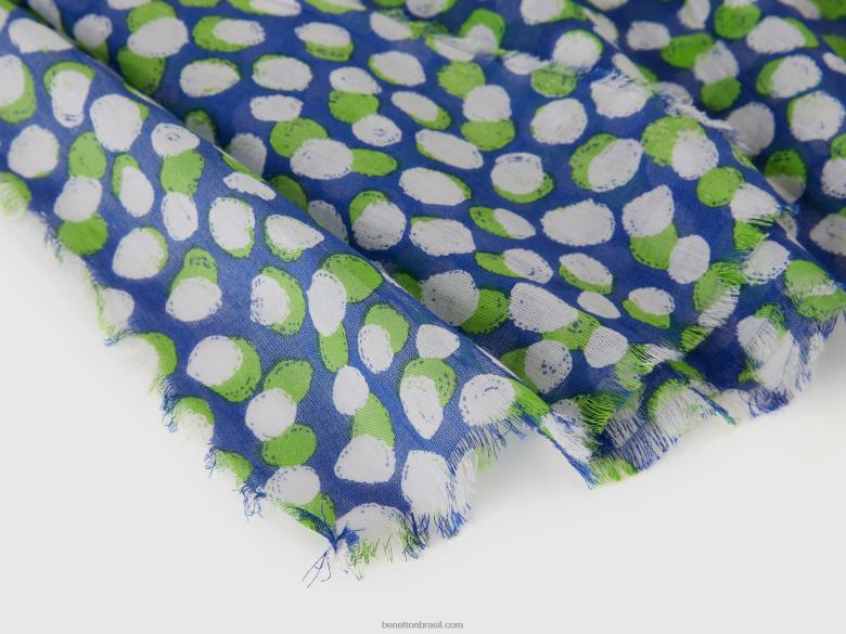 mulheres lenço estampado em algodão orgânico Benetton R8L4P807 azul